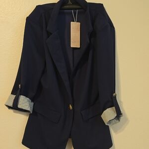 Blue Tailored Blazer with Cuffed Sleeves